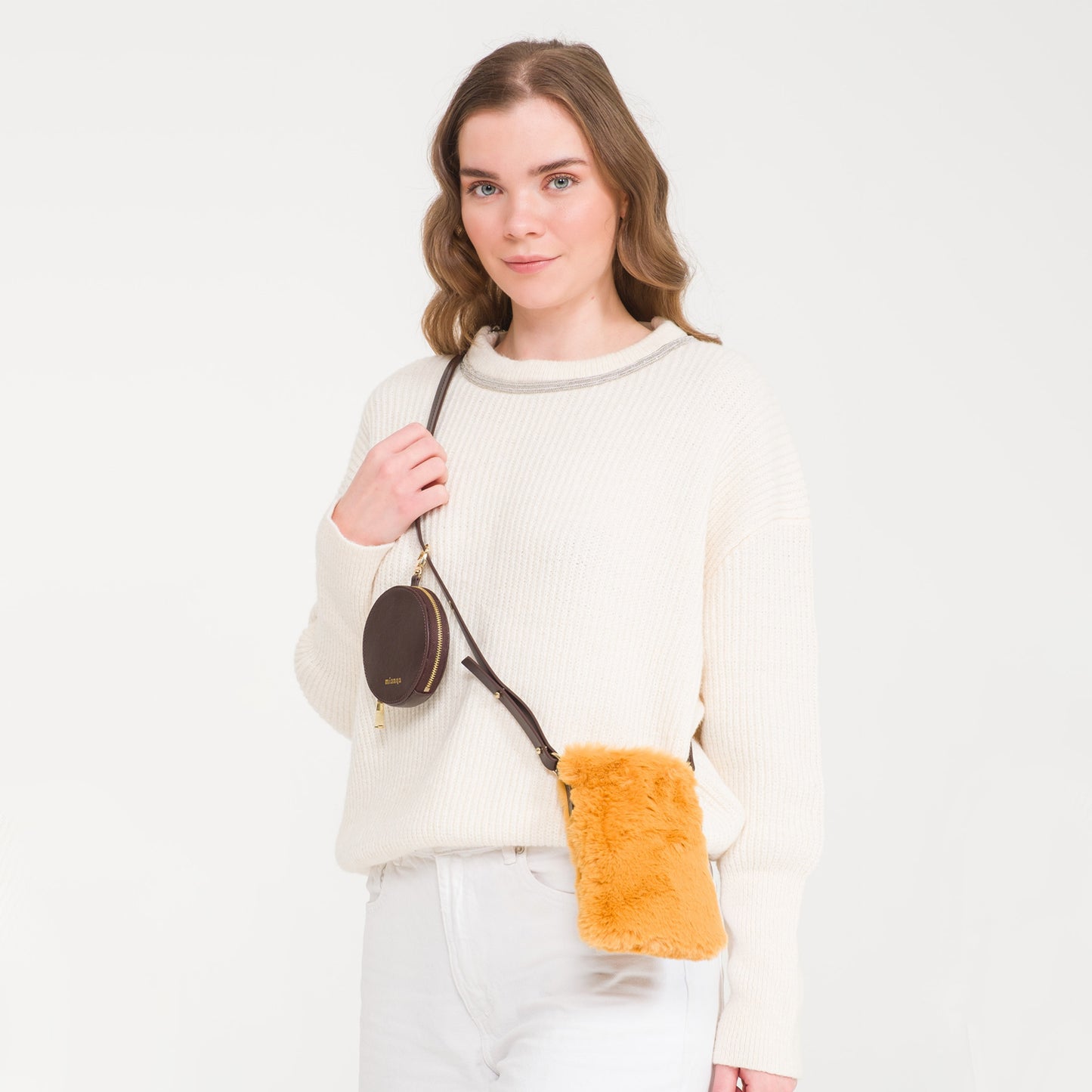 FUJI Vegan Apple Leather Faux Fur Phone Bag Yellow