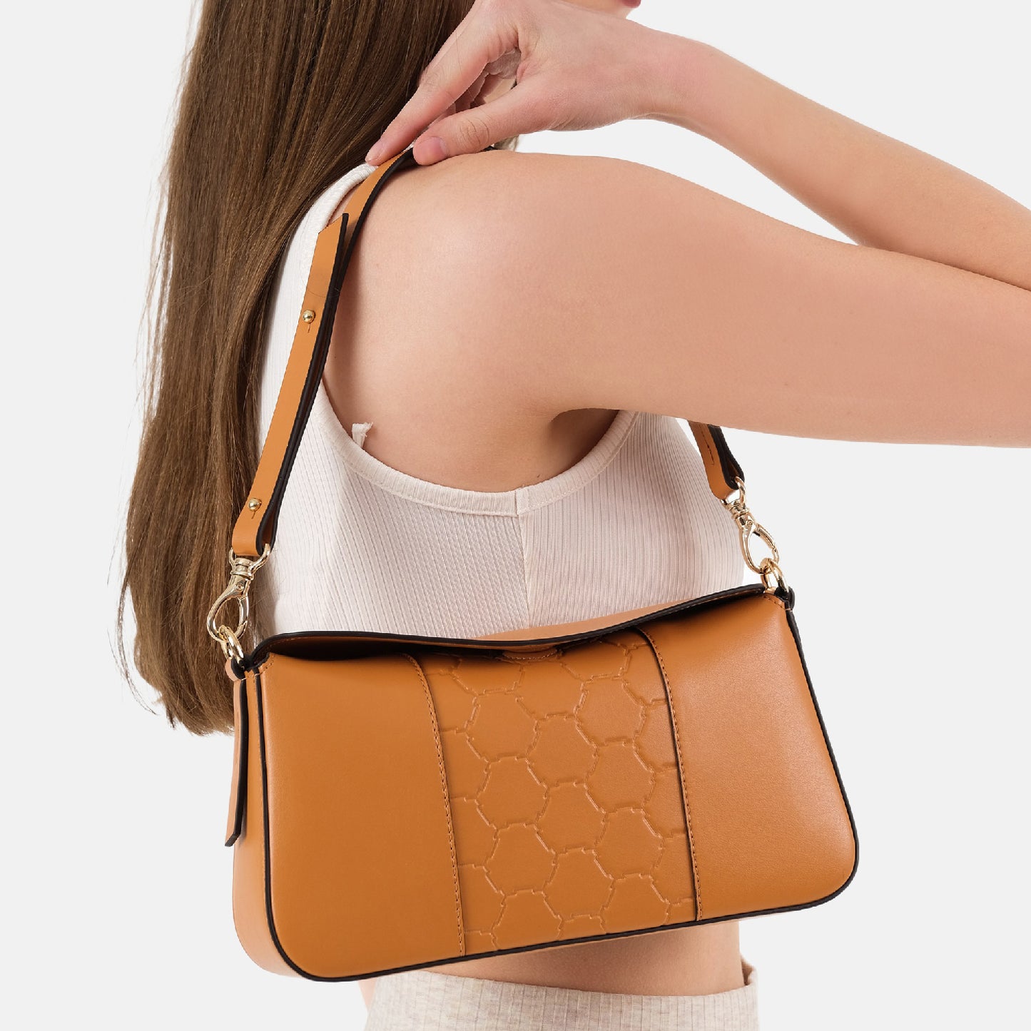 Vegan Apple Leather Shoulder Bag Caramel Brown