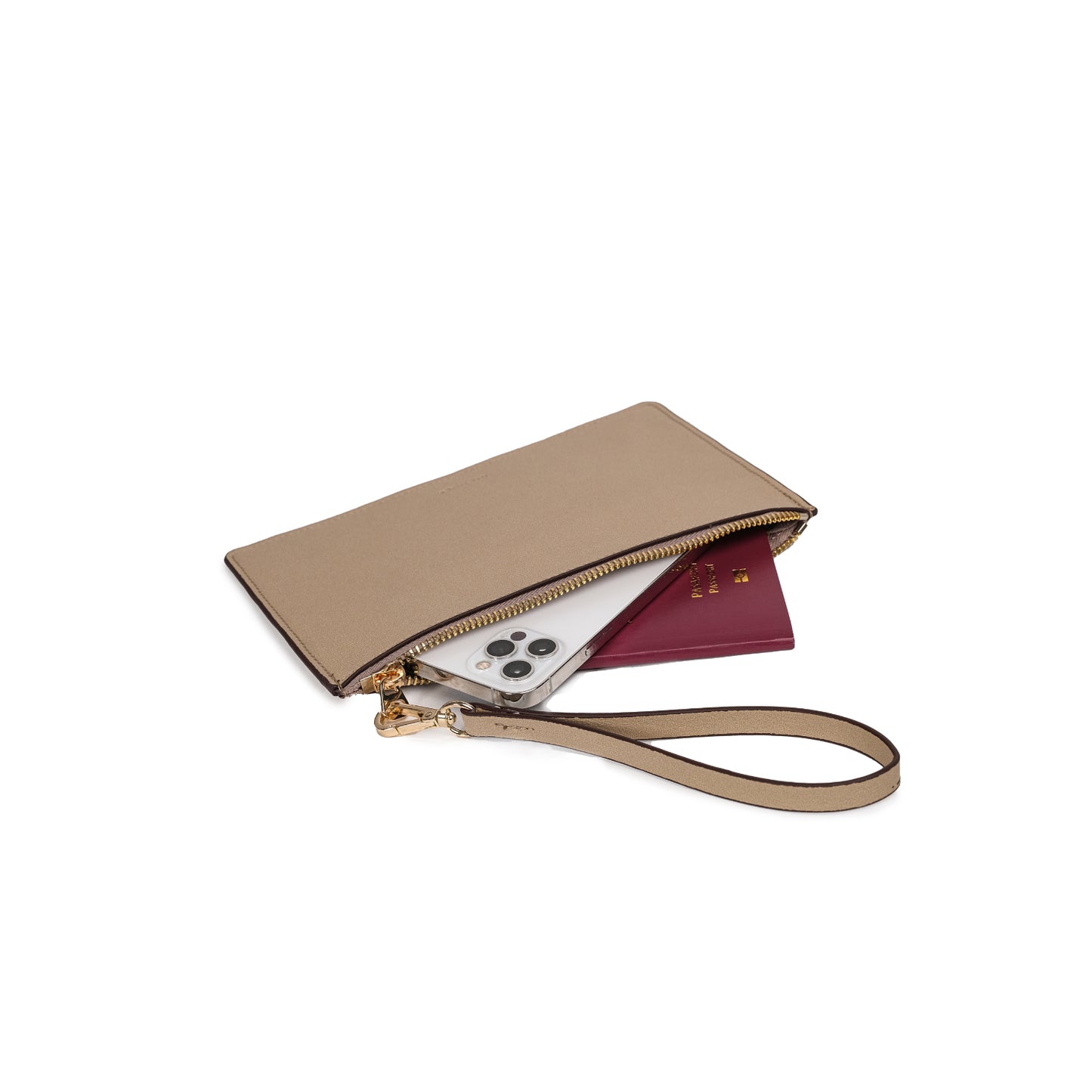Vegan Apple Leather Leather Zip Wallet Beige