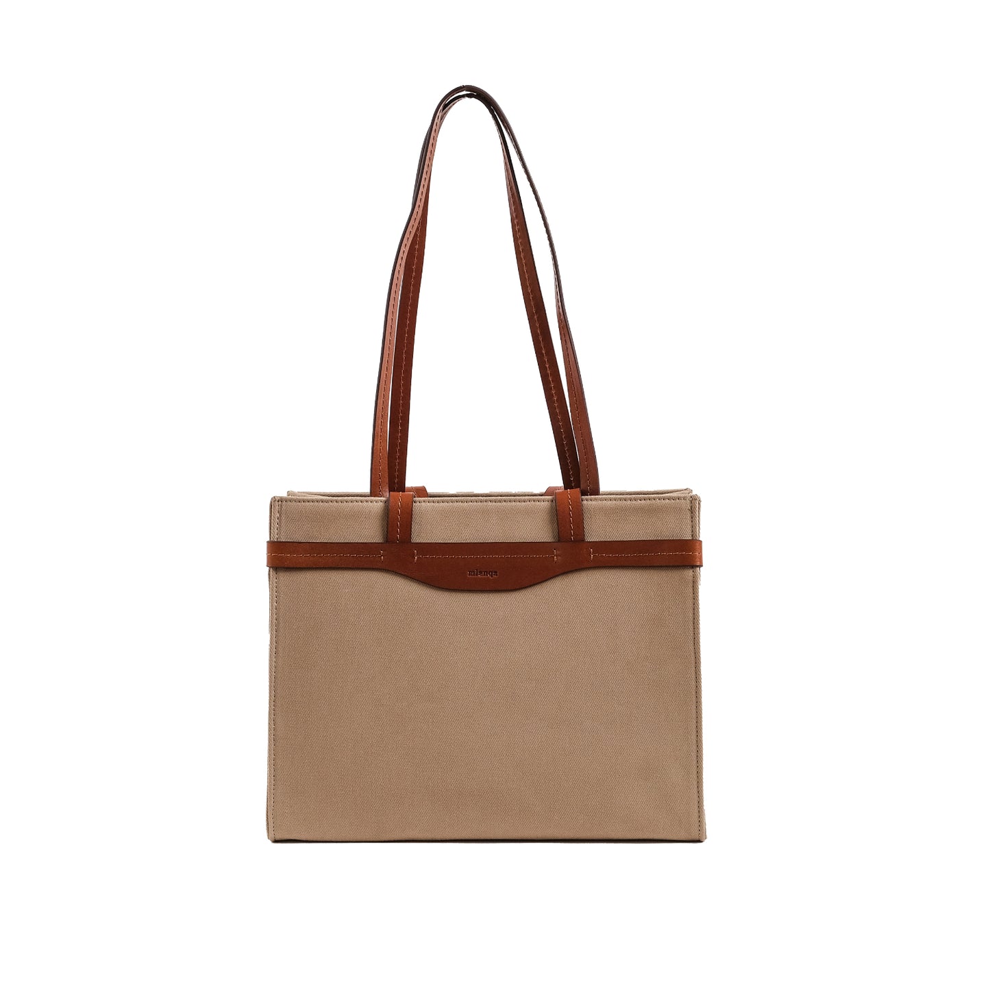 Fabric & Leather Tote Bag Medium Bej