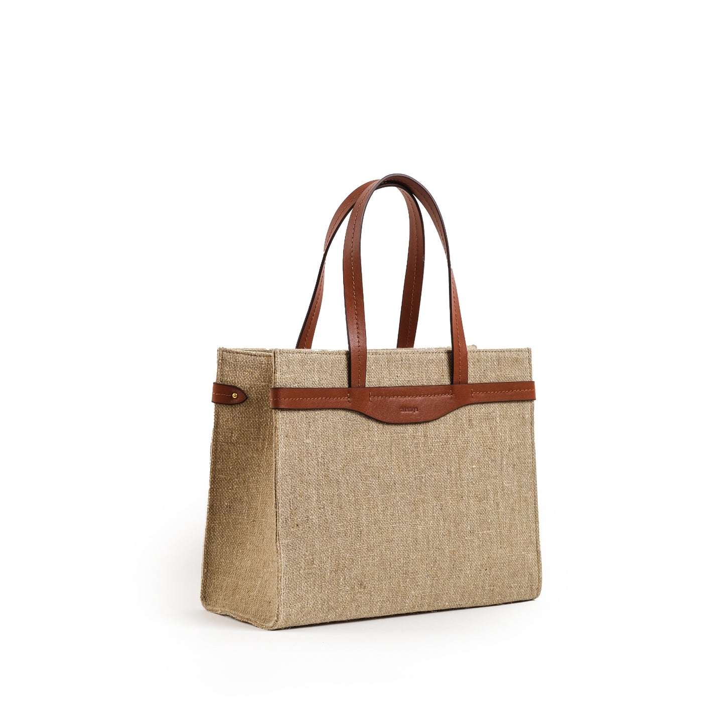 Fabric & Leather Tote Bag Medium Coffee Sack