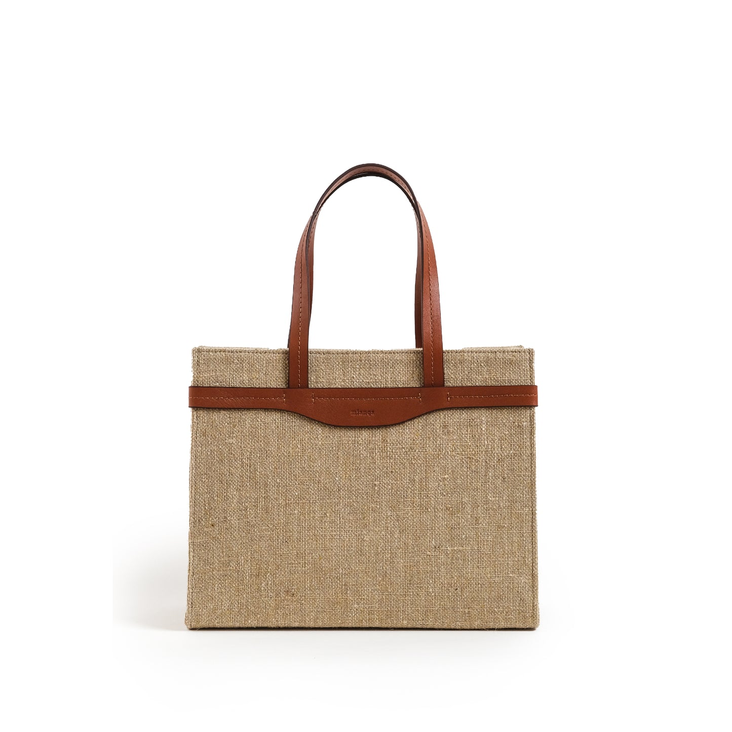 Fabric & Leather Tote Bag Medium Coffee Sack
