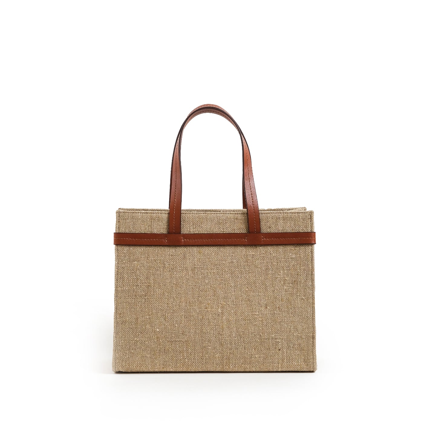 Fabric & Leather Tote Bag Medium Coffee Sack