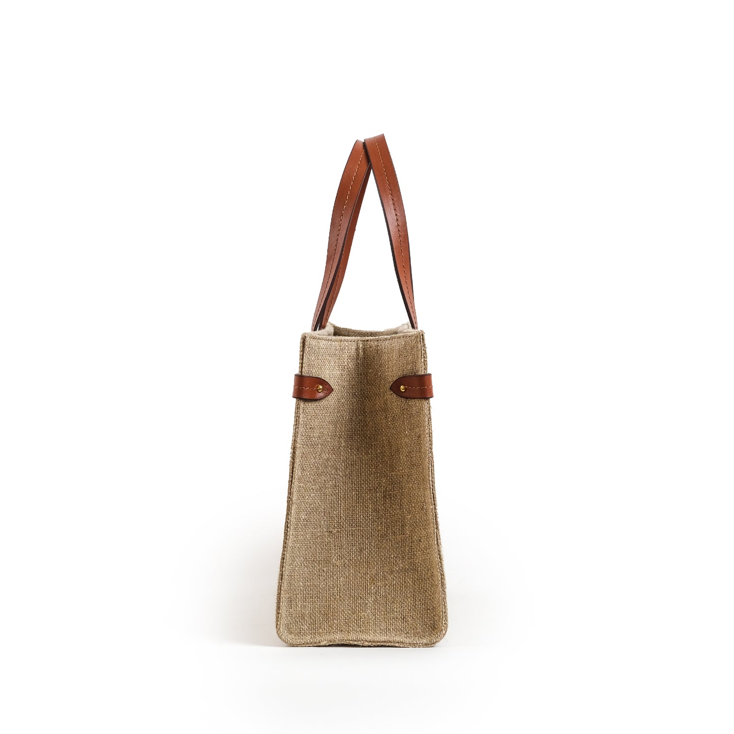 Fabric & Leather Tote Bag Medium Coffee Sack