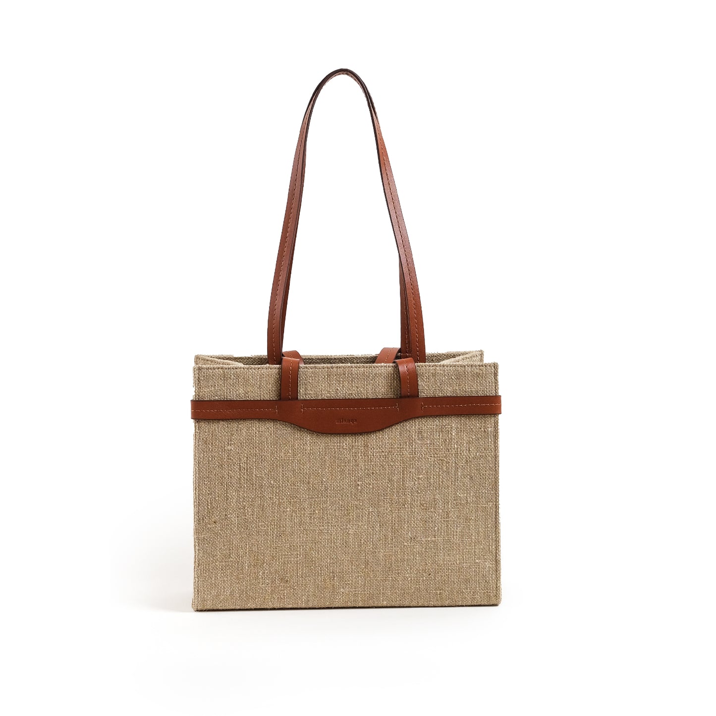 Fabric & Leather Tote Bag Medium Coffee Sack