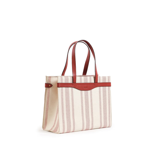 Fabric & Leather Tote Bag Medium Red