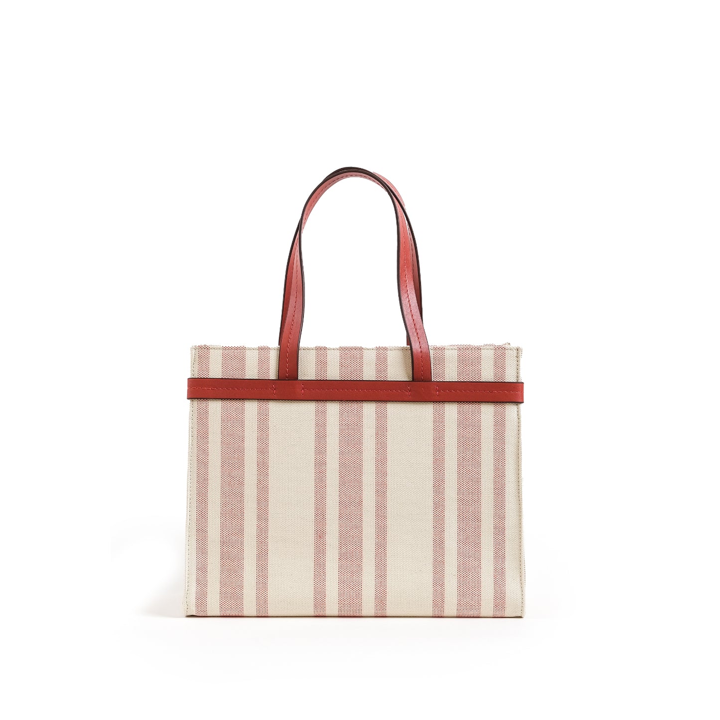 Fabric & Leather Tote Bag Medium Red