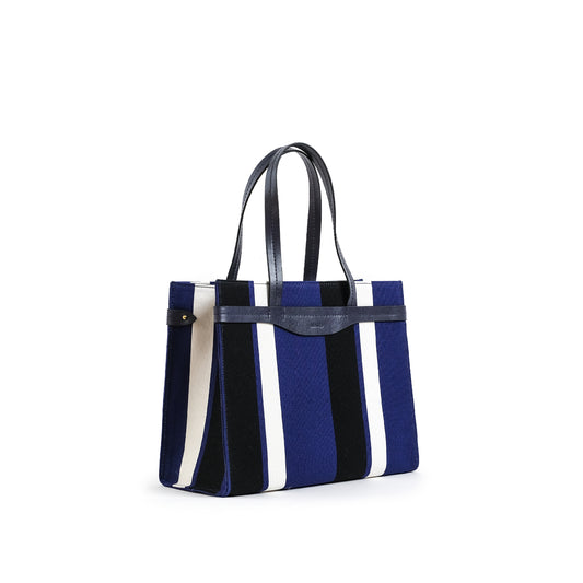 Fabric & Leather Tote Bag Medium Navy