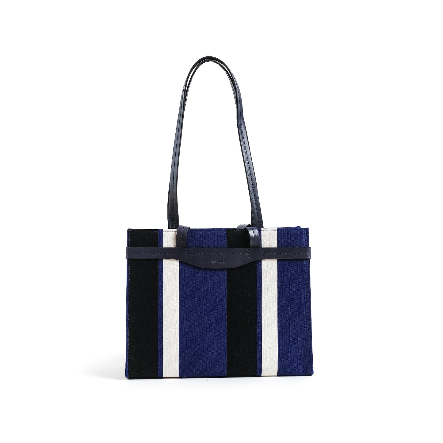 Fabric & Leather Tote Bag Medium Navy