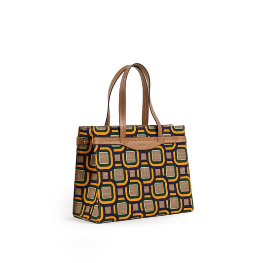Fabric & Leather Tote Bag Medium Mixed Colors