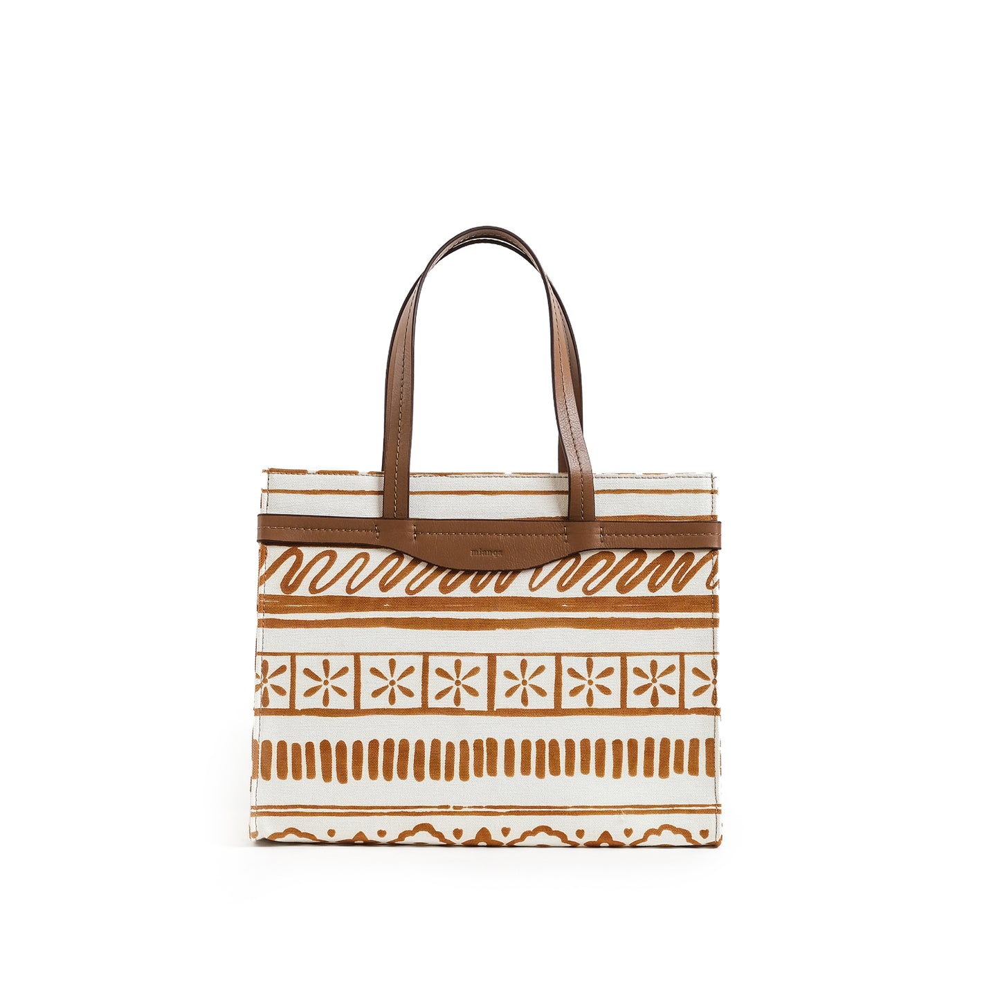 Fabric & Leather Tote Bag Medium Tan/ White