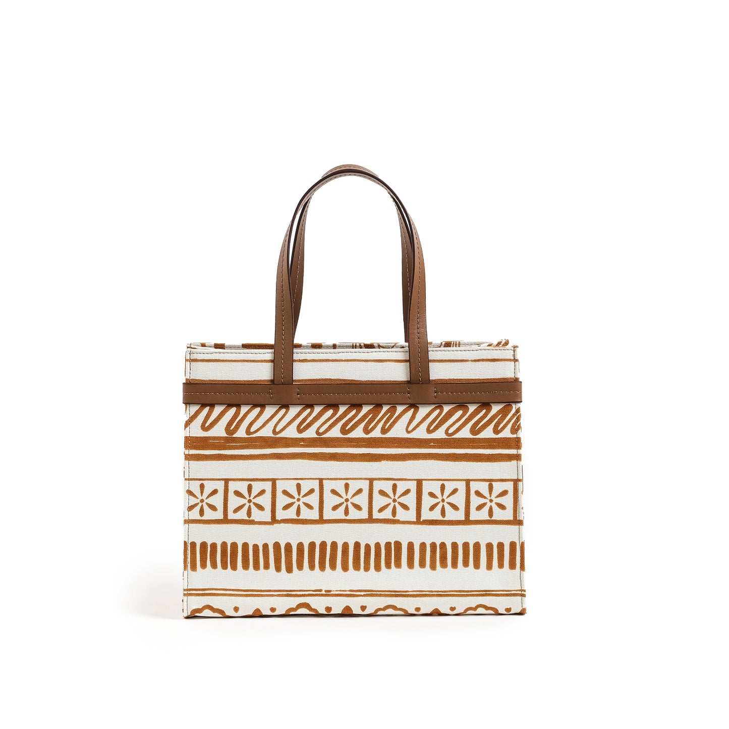 Fabric & Leather Tote Bag Medium Tan/ White