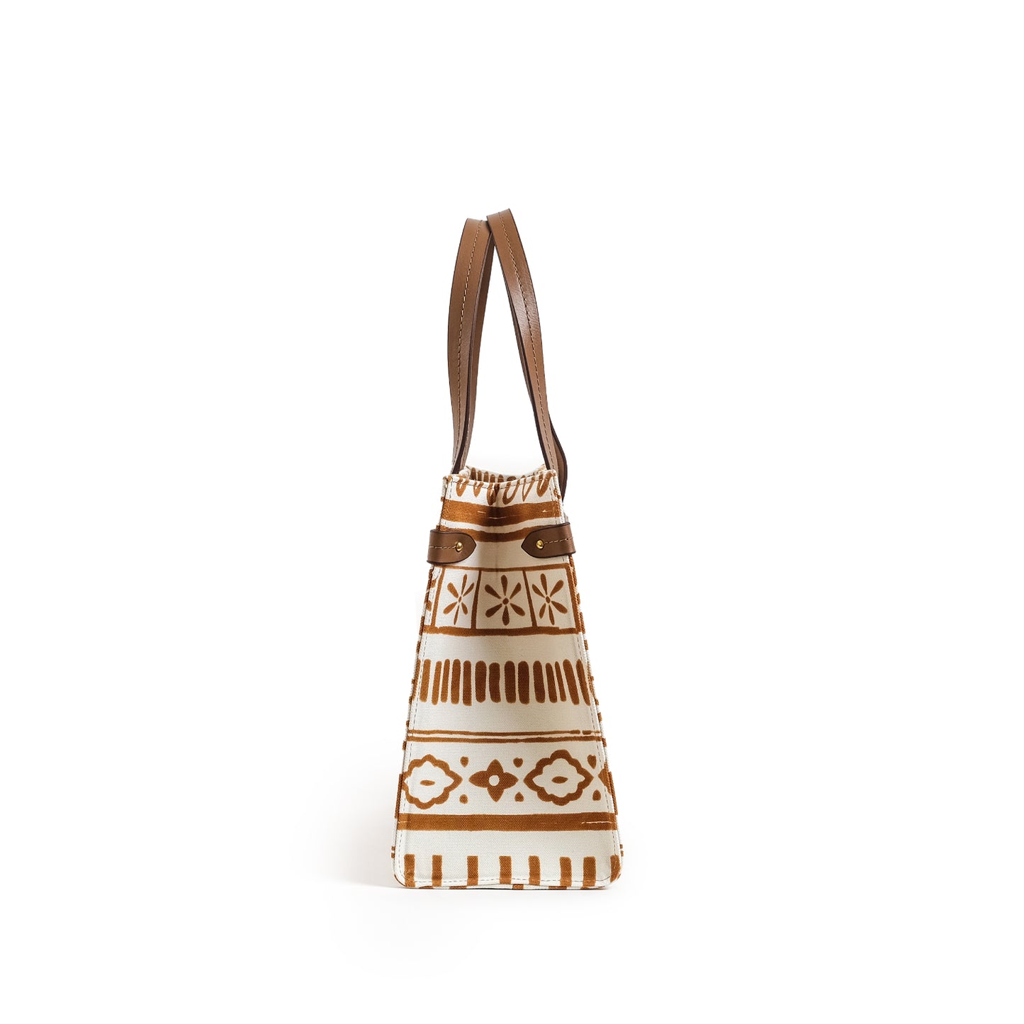 Fabric & Leather Tote Bag Medium Tan/ White