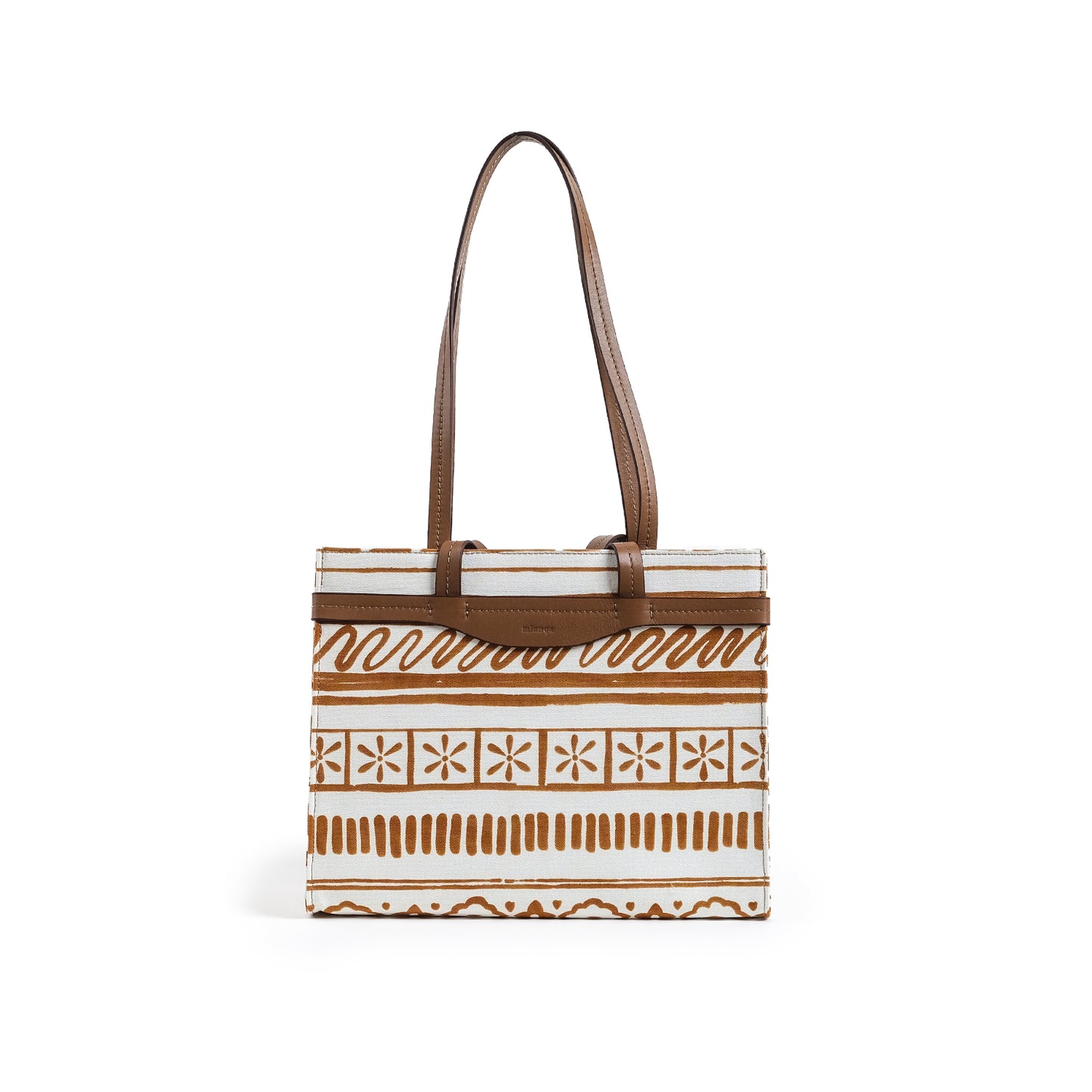 Fabric & Leather Tote Bag Medium Tan/ White