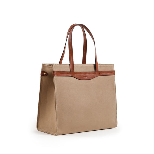 Fabric & Leather Tote Bag Large Bej