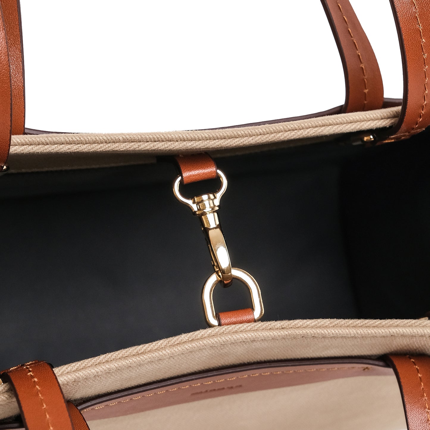 Fabric & Leather Tote Bag Large Bej