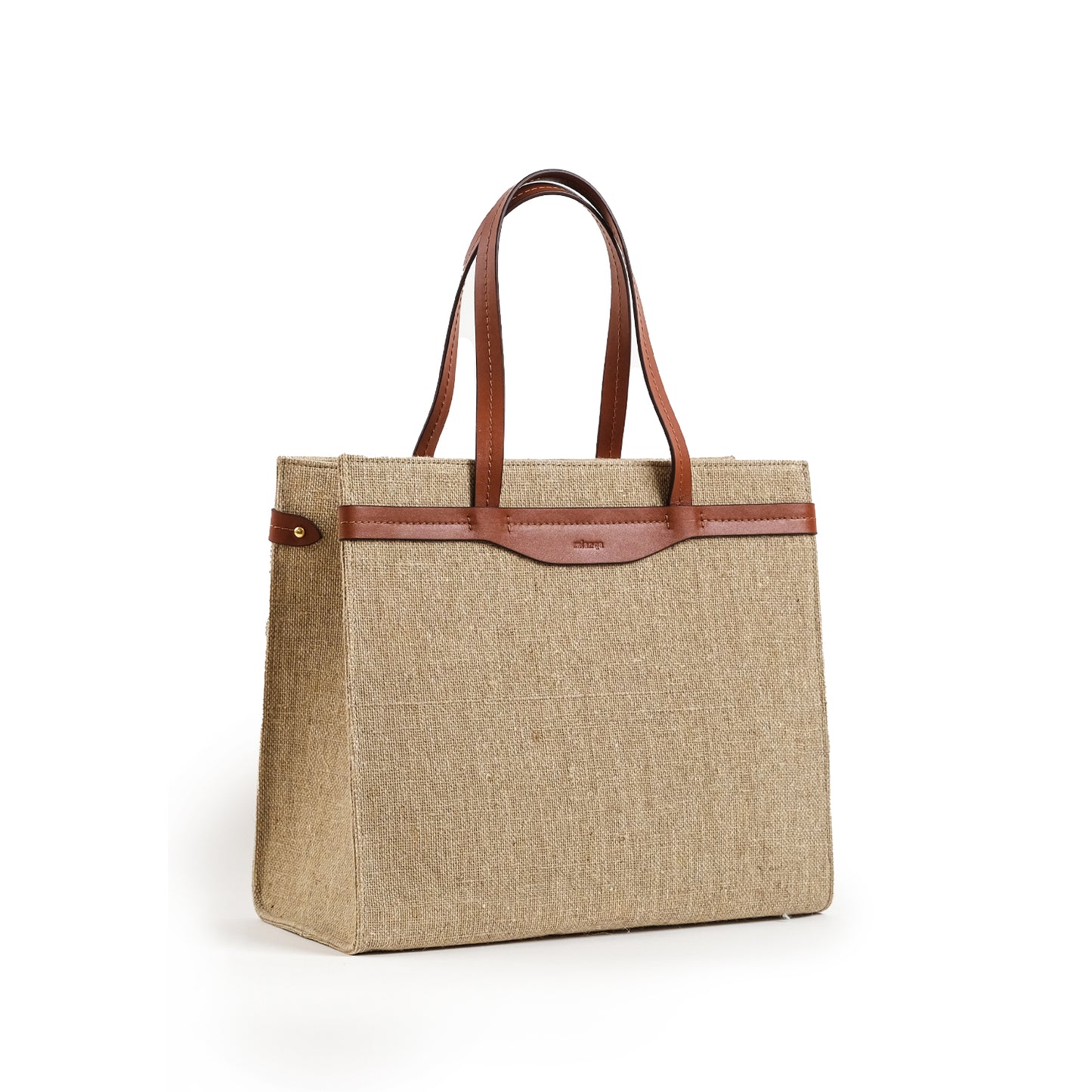 Fabric & Leather Tote Bag Large Coffee Sack