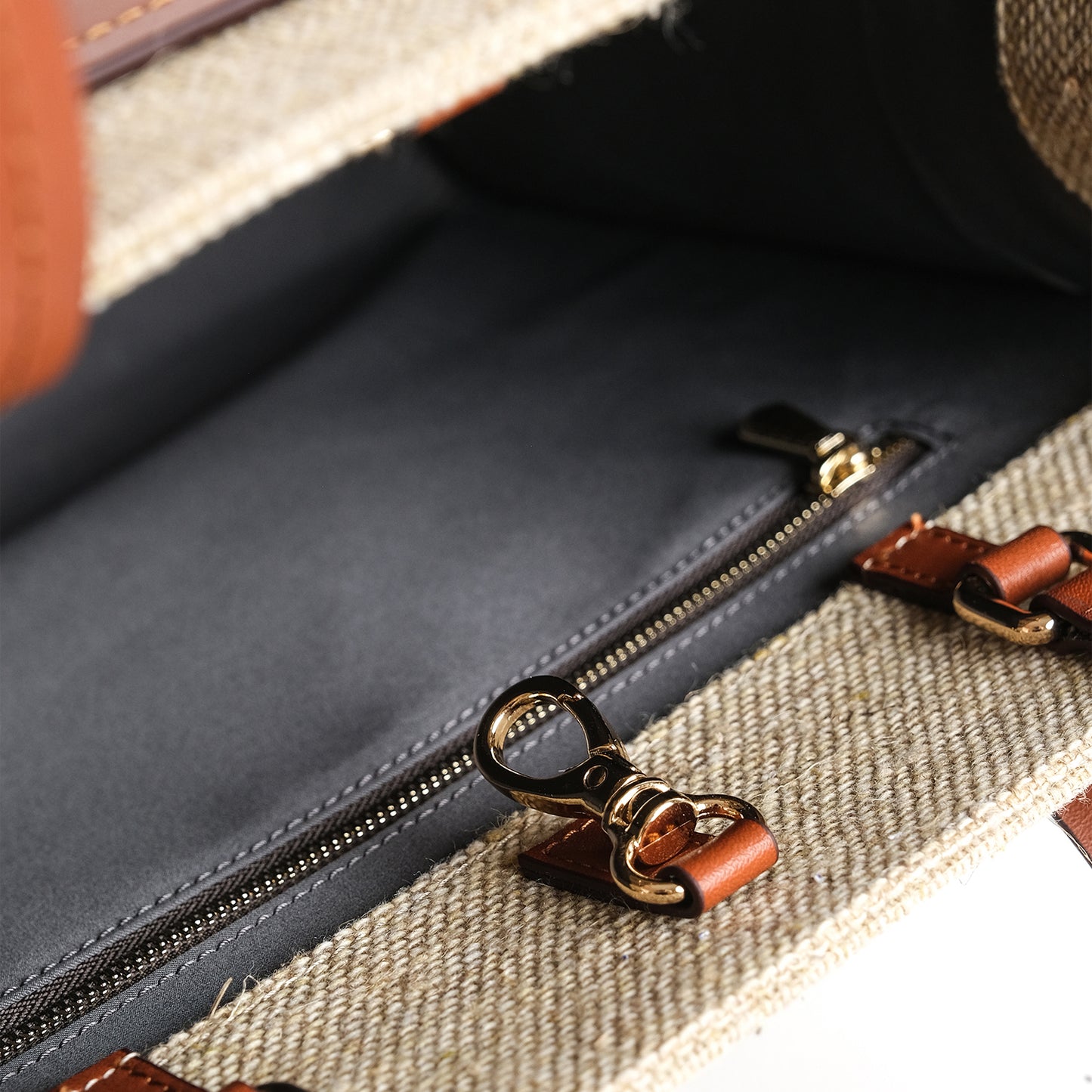 Fabric & Leather Tote Bag Large Coffee Sack