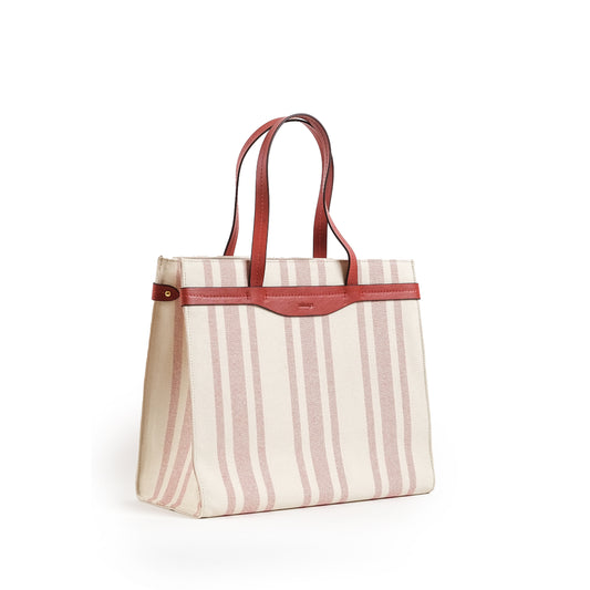 Fabric & Leather Tote Bag Large Red