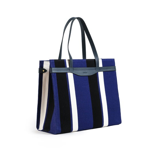 Fabric & Leather Tote Bag Large Navy