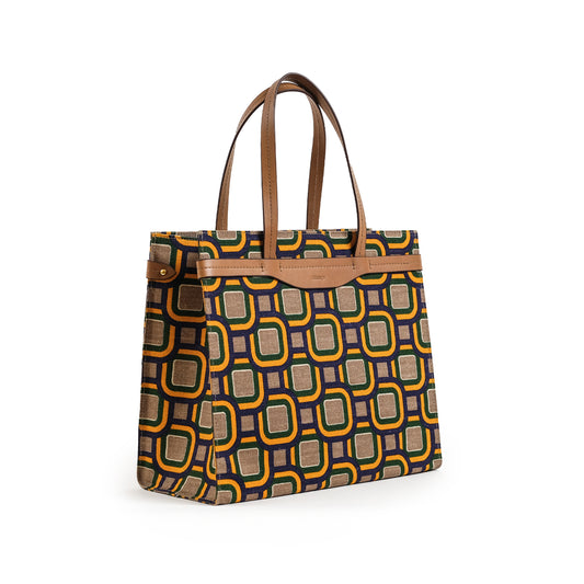 Fabric & Leather Tote Bag Large Mixed Colors