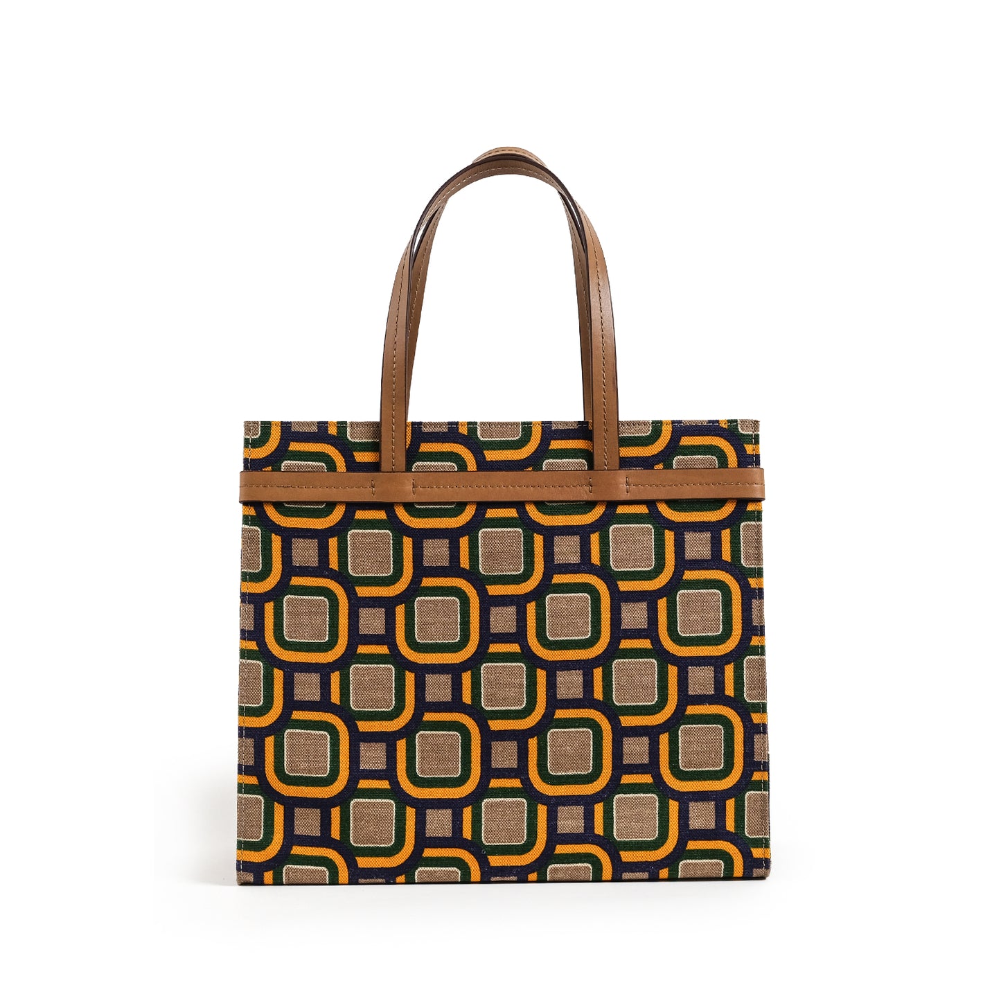 Fabric & Leather Tote Bag Large Mixed Colors