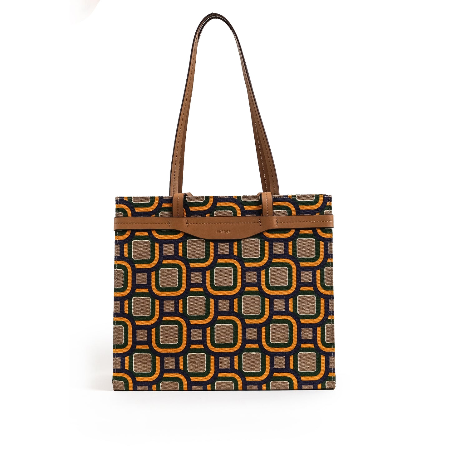 Fabric & Leather Tote Bag Large Mixed Colors