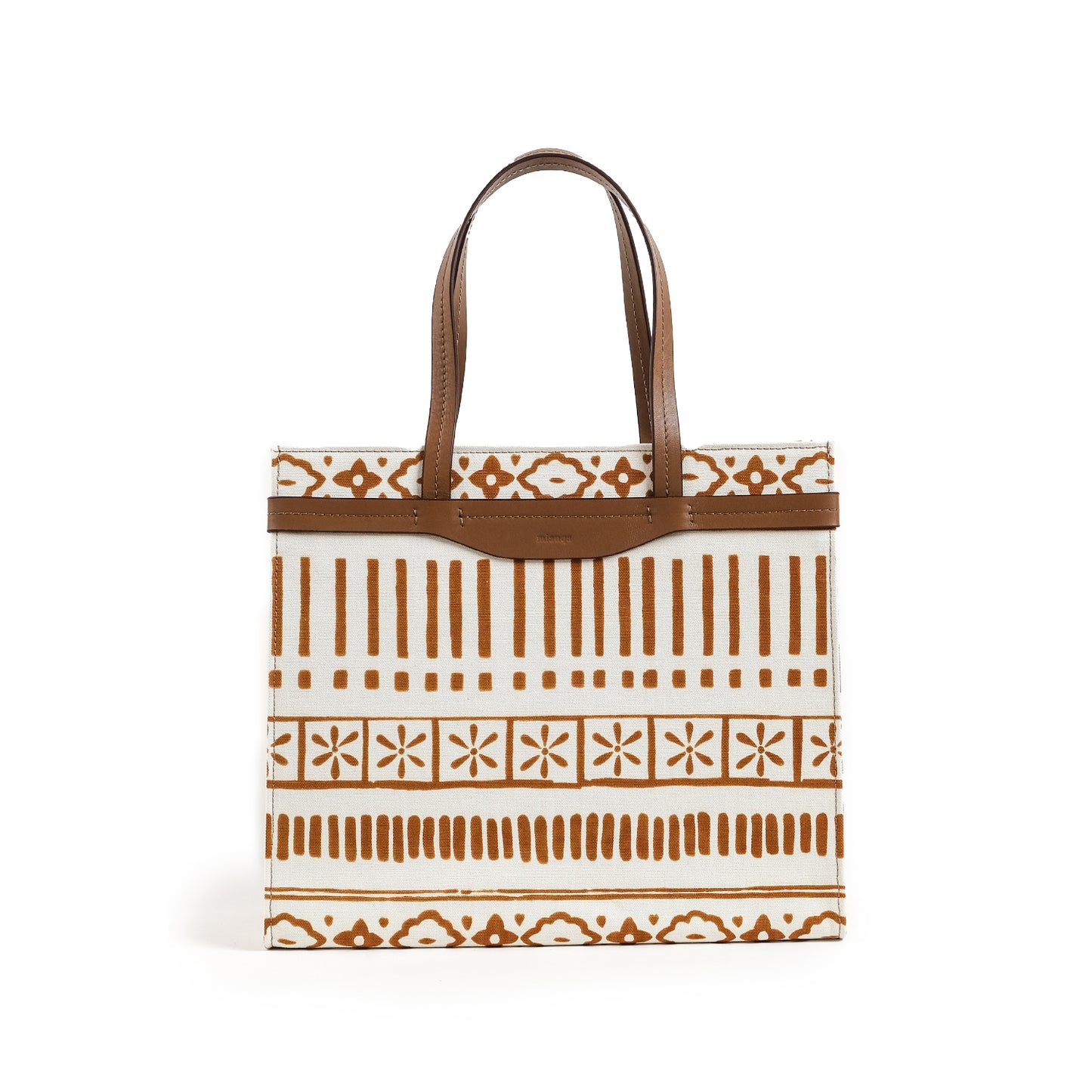 Fabric & Leather Tote Bag Large Tan/ White