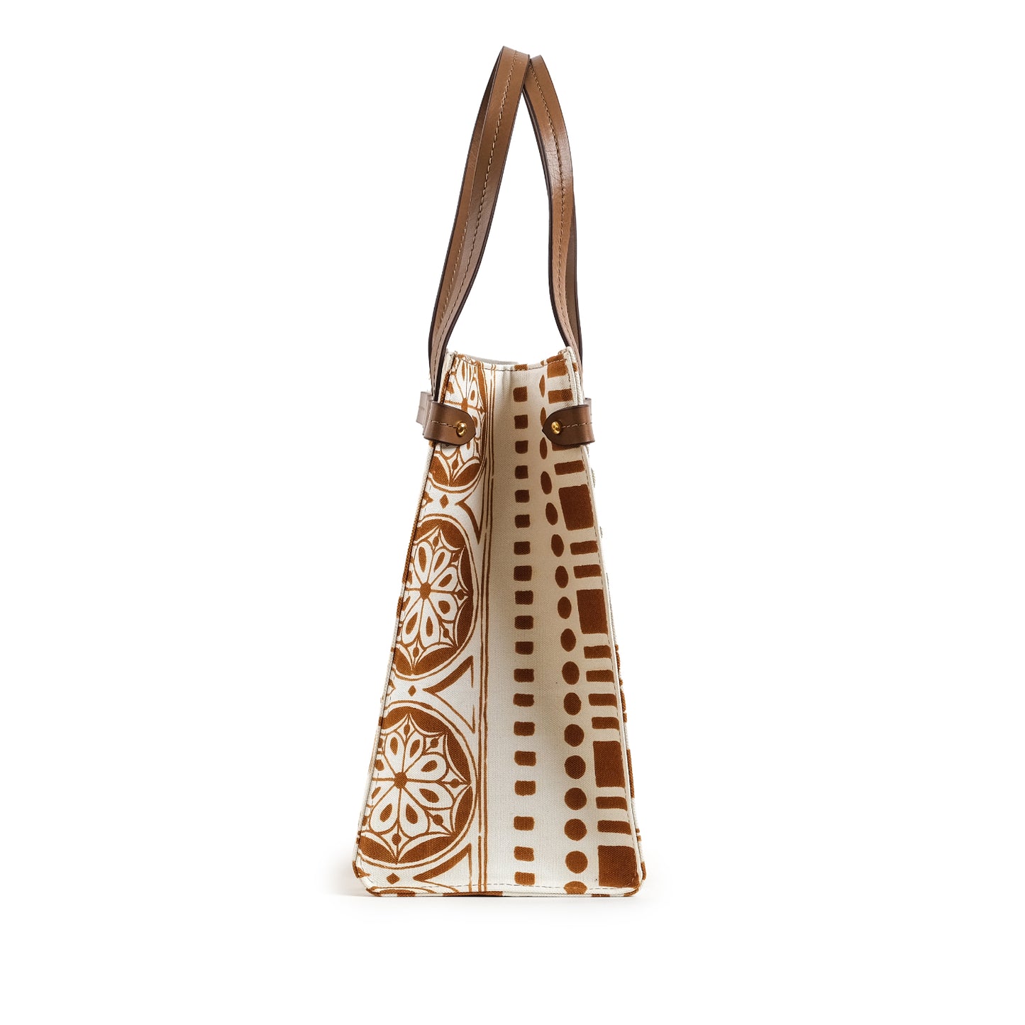 Fabric & Leather Tote Bag Large Tan/ White