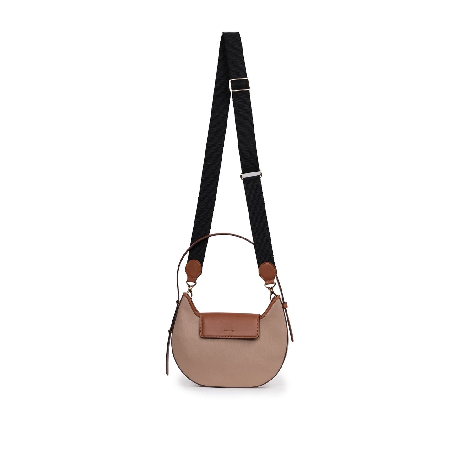 Vegan Apple Leather & Fabric Moon Shoulder Bag Beige