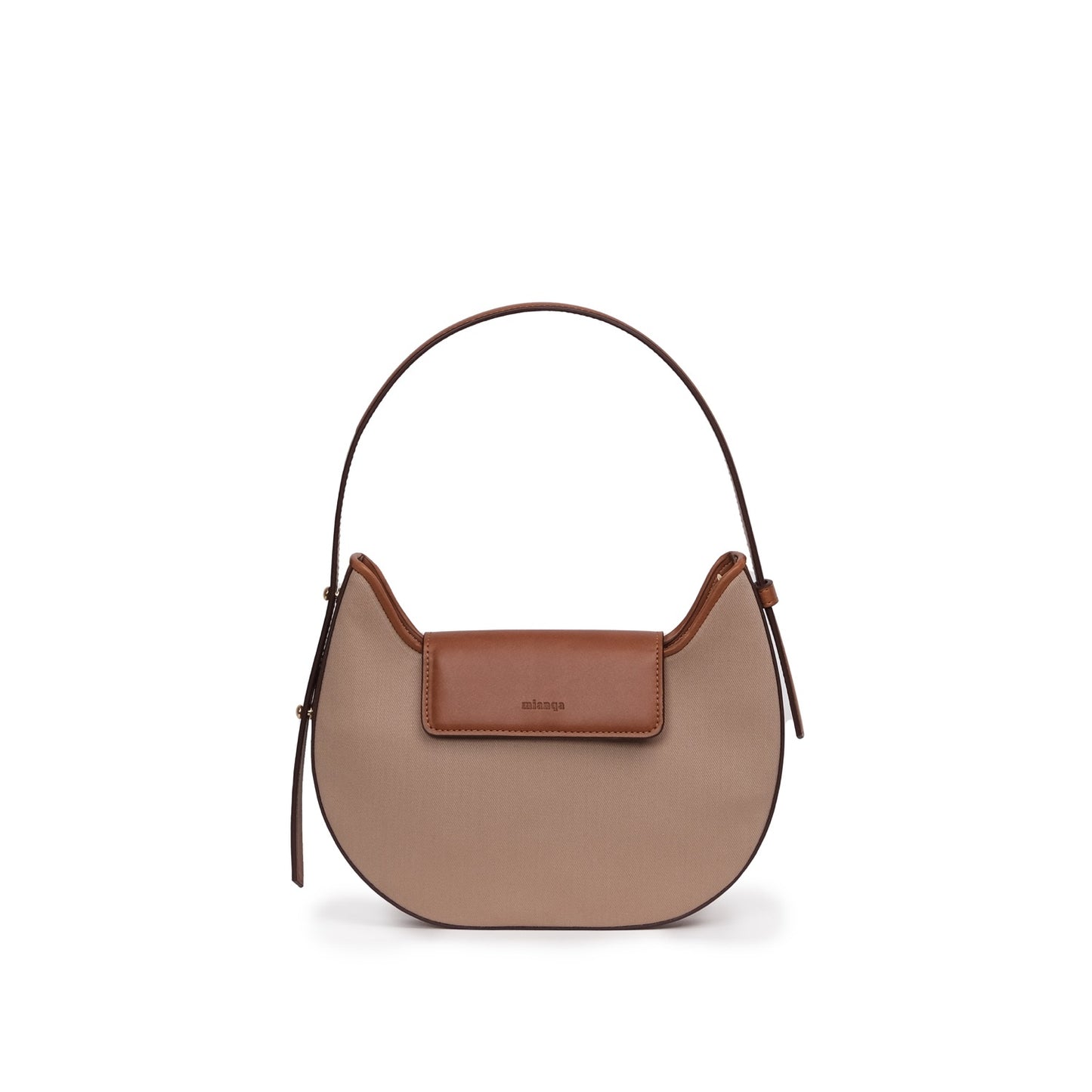Vegan Apple Leather & Fabric Moon Shoulder Bag Beige