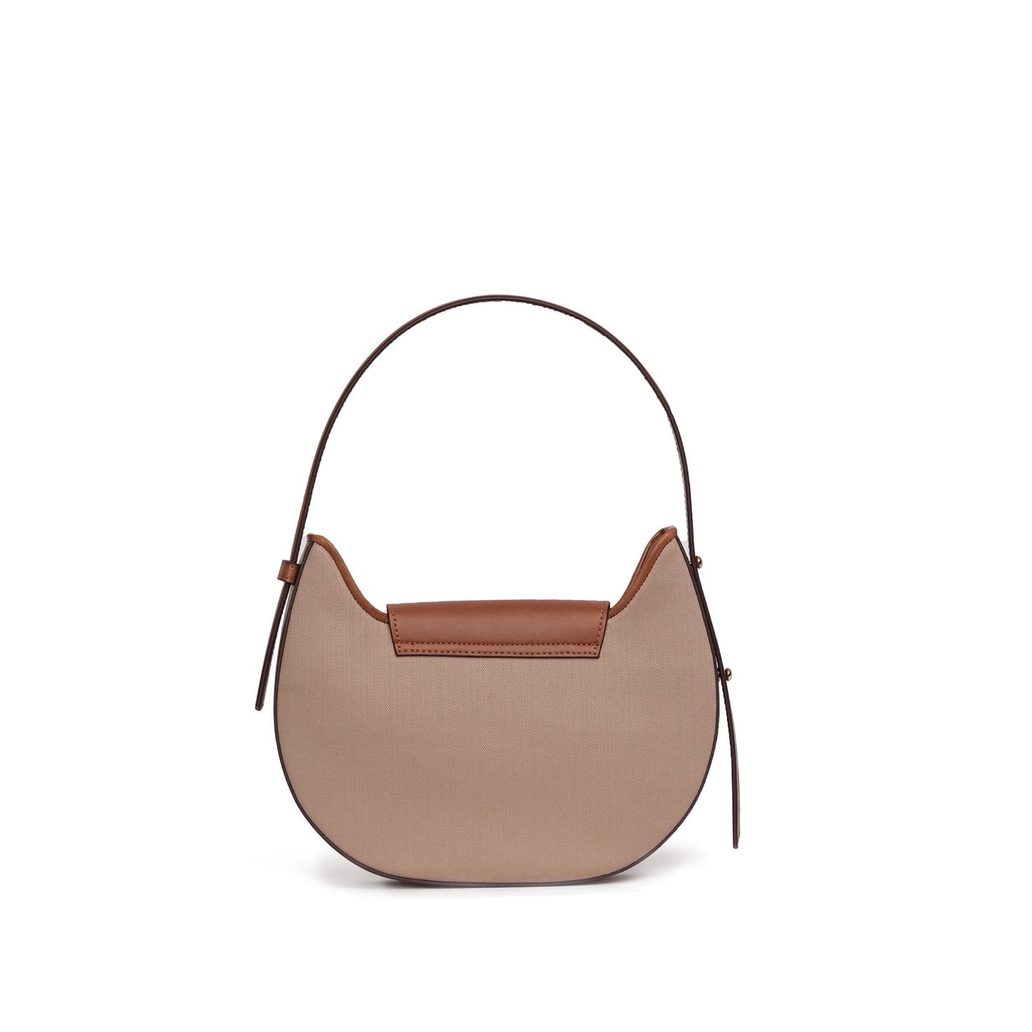 Vegan Apple Leather & Fabric Moon Shoulder Bag Beige