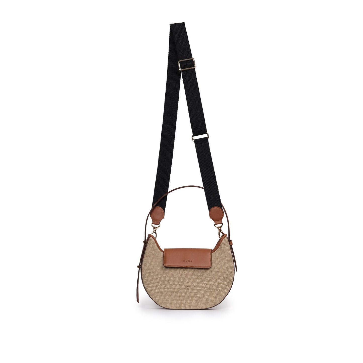 Vegan Apple Leather & Fabric Moon Shoulder Bag Jute