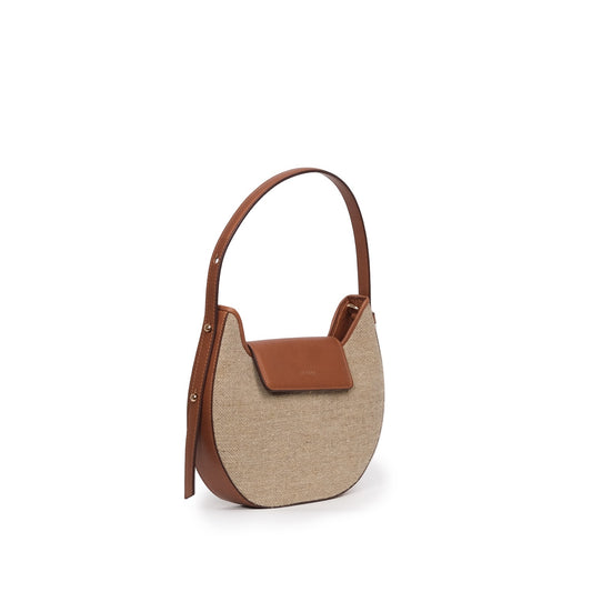 Vegan Apple Leather & Fabric Moon Shoulder Bag Jute