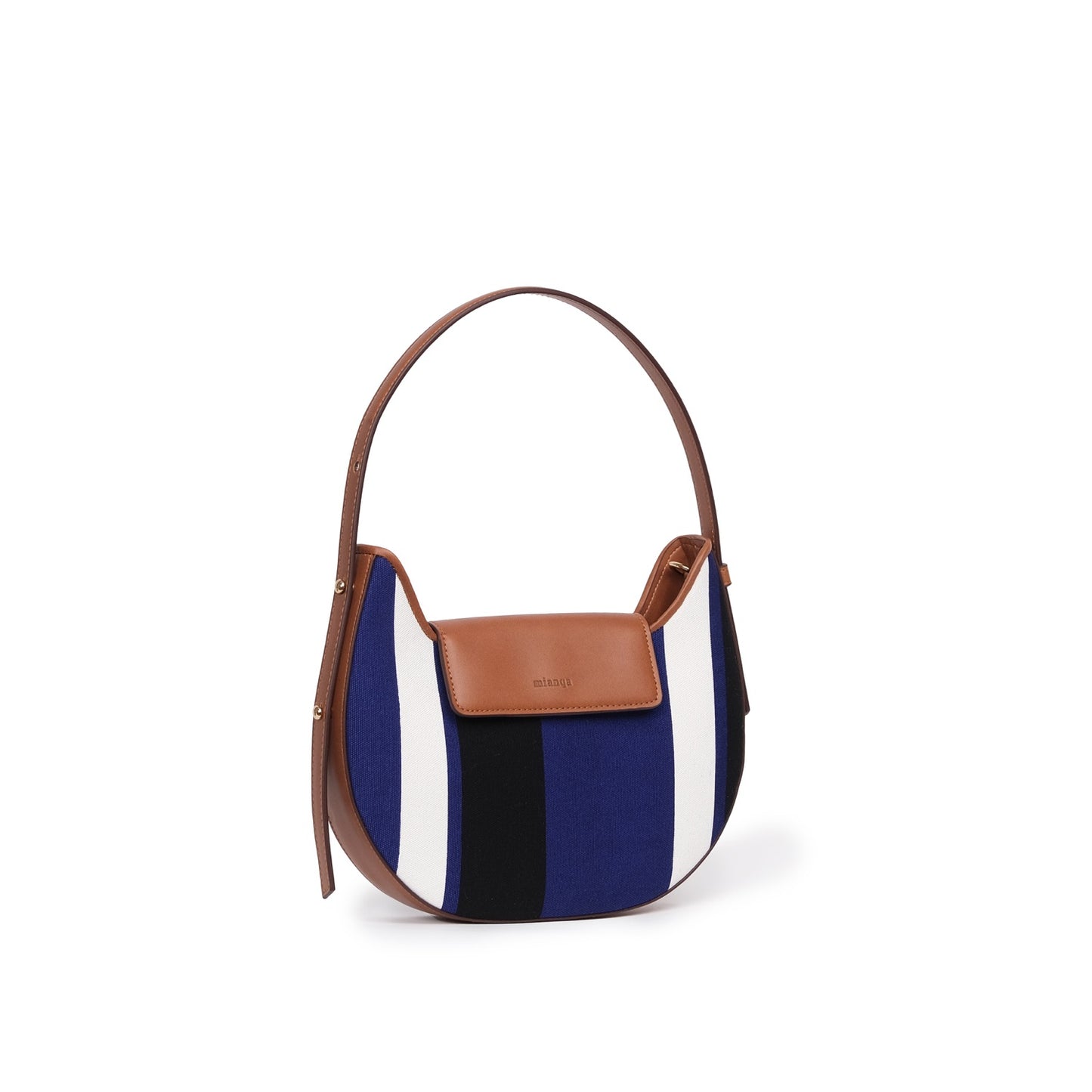 Vegan Apple Leather & Fabric Moon Shoulder Bag Navy
