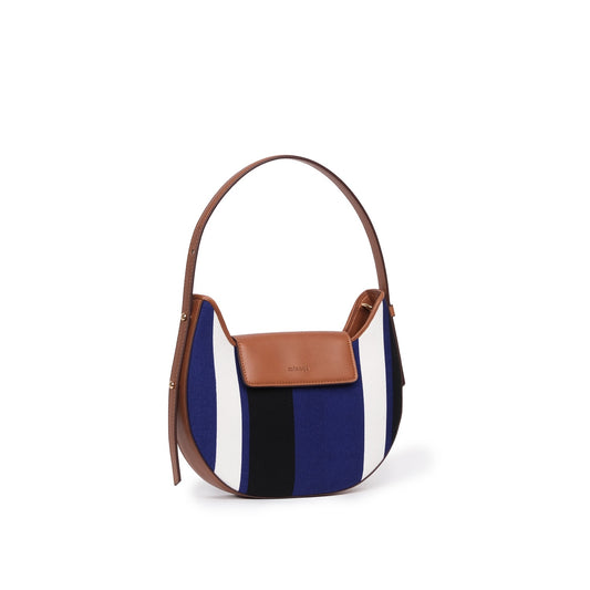 Vegan Apple Leather & Fabric Moon Shoulder Bag Navy