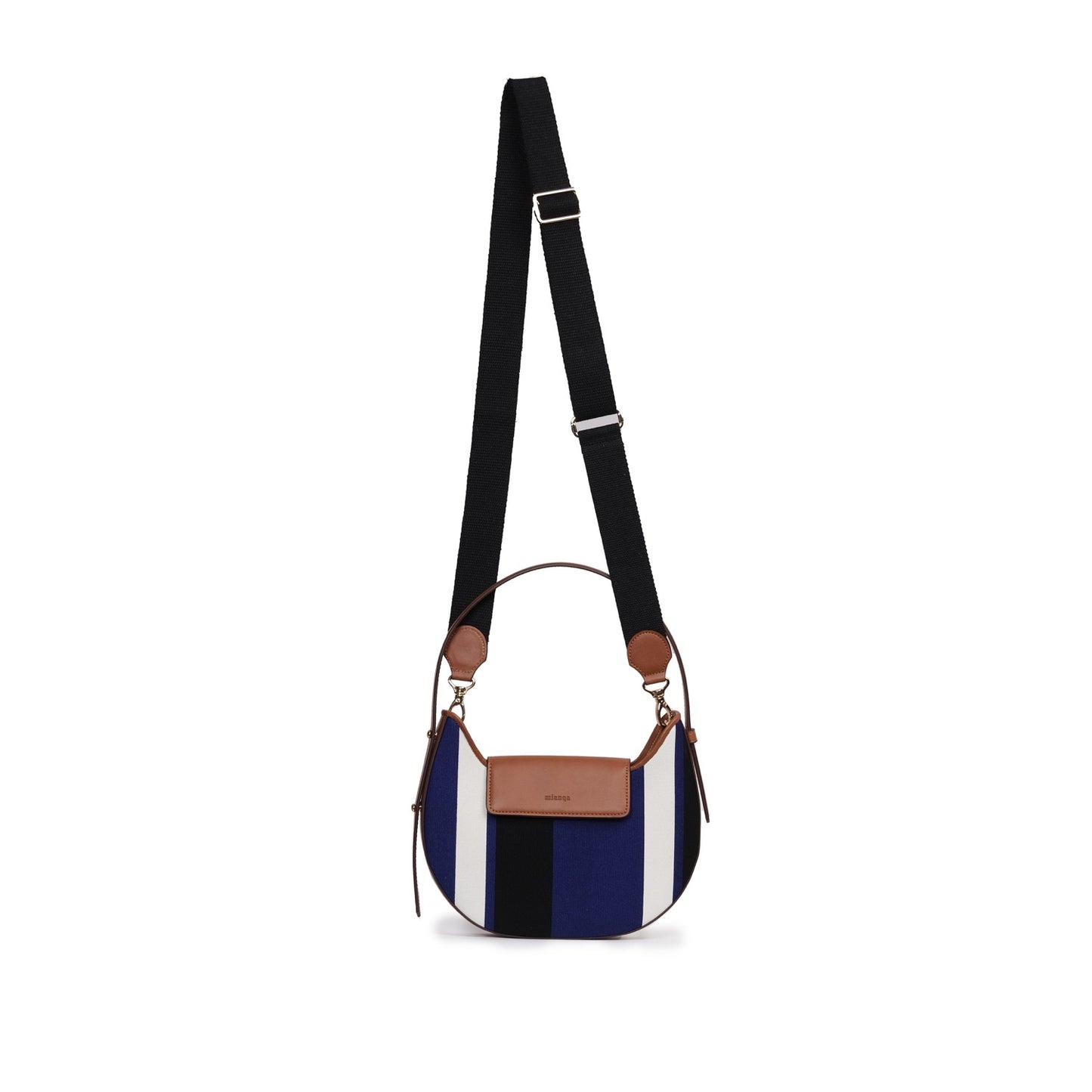 Vegan Apple Leather & Fabric Moon Shoulder Bag Navy