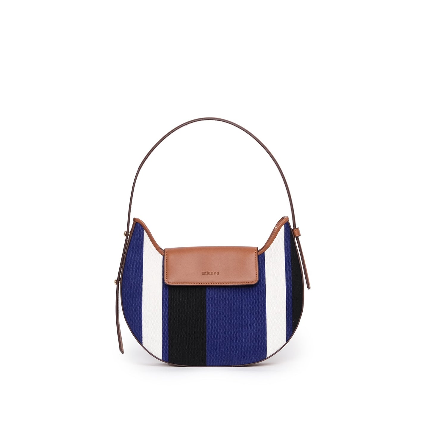 Vegan Apple Leather & Fabric Moon Shoulder Bag Navy