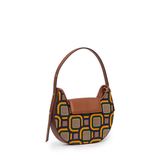 Vegan Apple Leather & Fabric Moon Shoulder Bag Mix Color