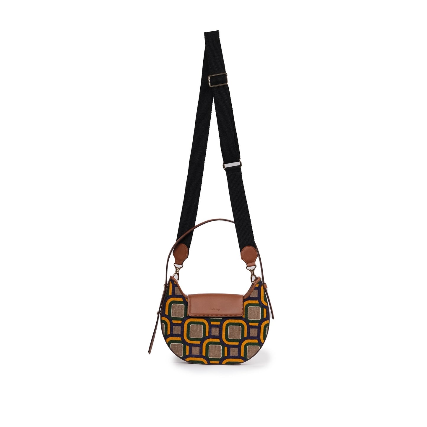 Vegan Apple Leather & Fabric Moon Shoulder Bag Mix Color
