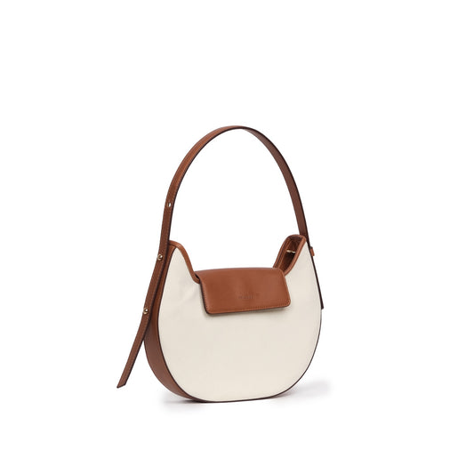 Vegan Apple Leather & Fabric Moon Shoulder Bag White