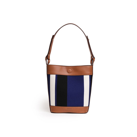 Vegan Apple Leather & Fabric Bucket Shoulder & Crossbody Bag Navy