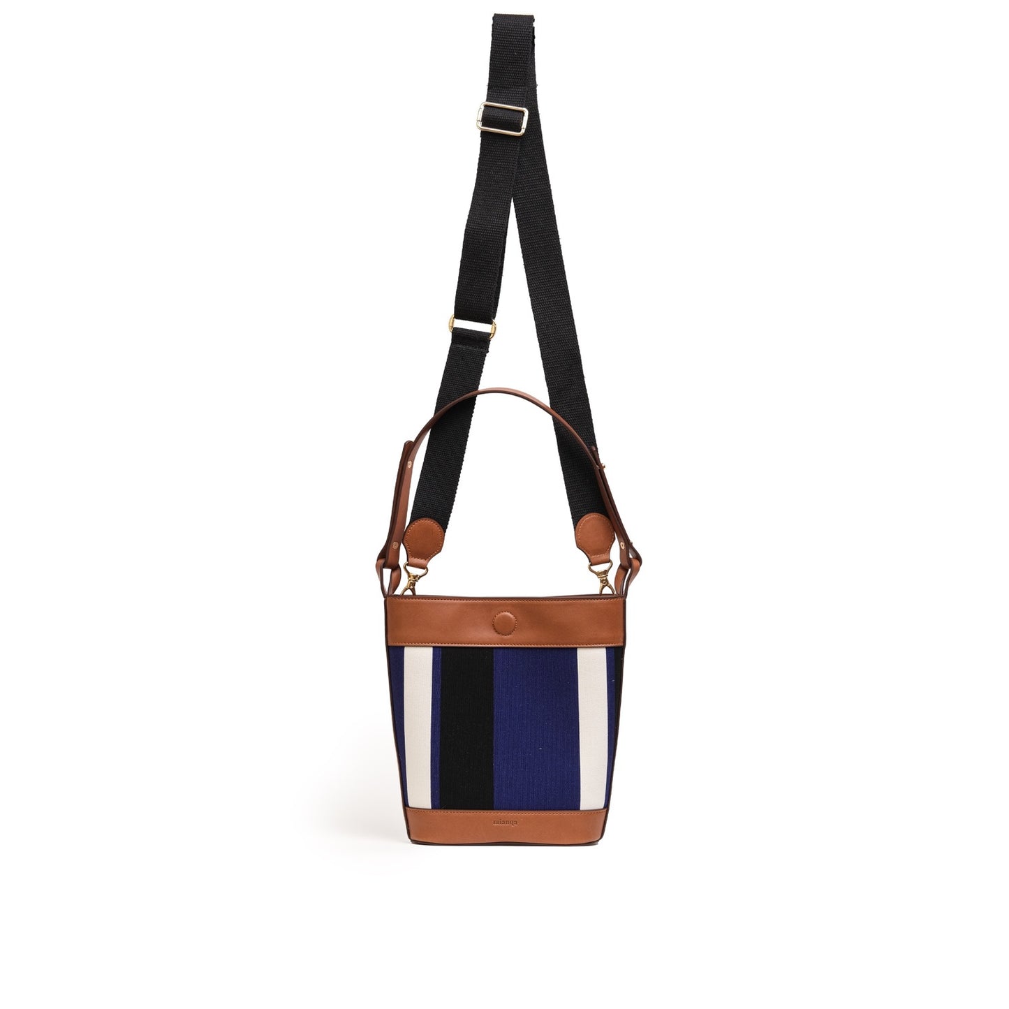 Vegan Apple Leather & Fabric Bucket Shoulder & Crossbody Bag Navy