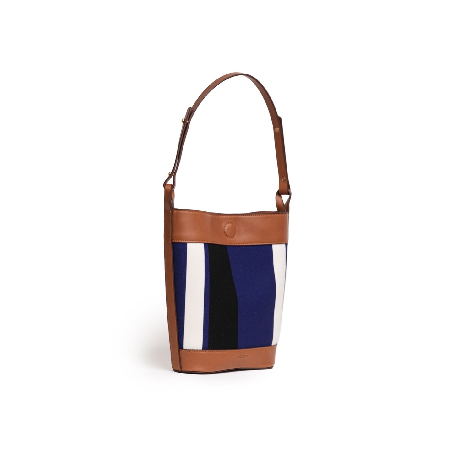 Vegan Apple Leather & Fabric Bucket Shoulder & Crossbody Bag Navy