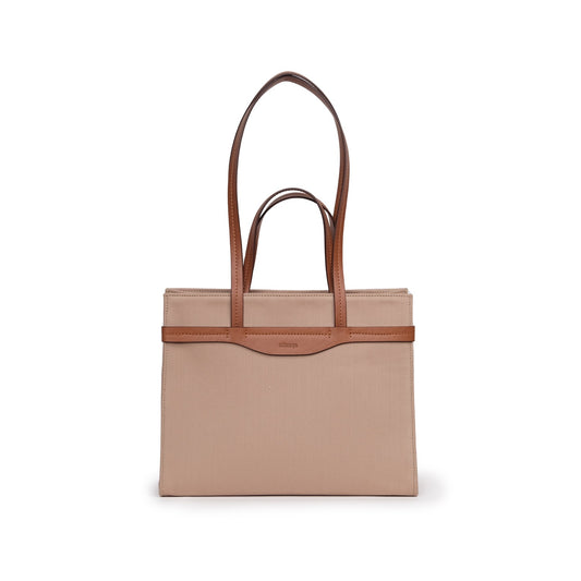 Vegan Apple Leather & Fabric Medium Tote Beige