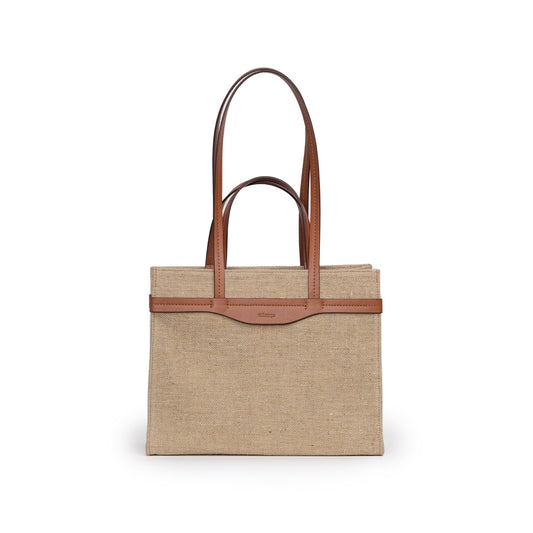 Vegan Apple Leather & Fabric Medium Tote Jute