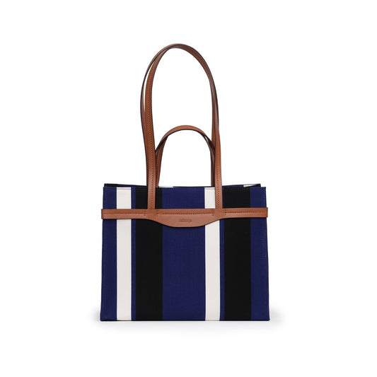 Vegan Apple Leather & Fabric Medium Tote Navy