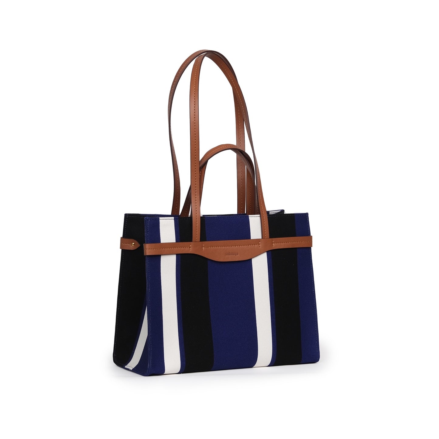 Vegan Apple Leather & Fabric Medium Tote Navy