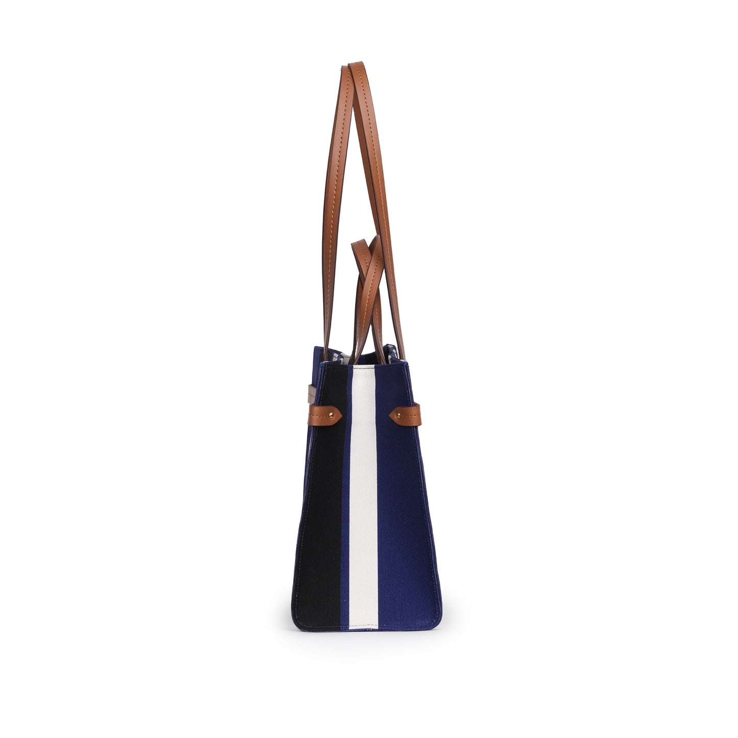 Vegan Apple Leather & Fabric Medium Tote Navy