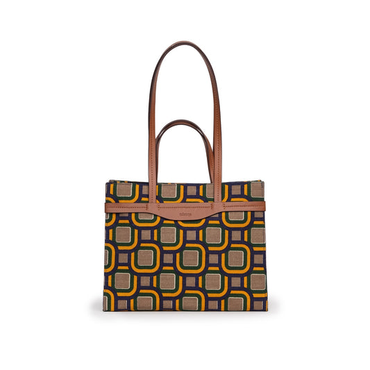 Vegan Apple Leather & Fabric Medium Tote Mixed Color